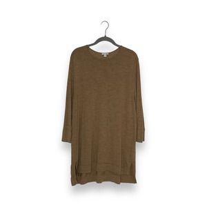 J Jill Brown Merino Wool Long Sleeve Lightweight Long Line Sweater